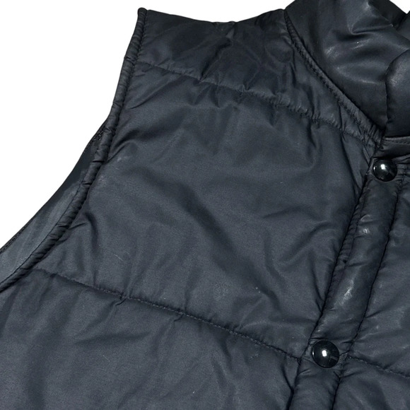 Vintage 70s Jeep Logo Nylon Puffer Black Snap Button Vest Jacket Mens Large - Picture 4 of 16